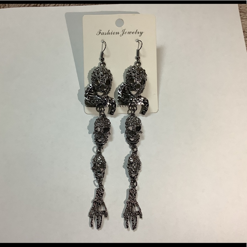 Lovely Long Gothic Skull Bones Hands Earrings